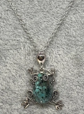 Howlite, Swiss Marcasite Ster Sil Frog Pendant W/18in Stainless Steel Chain  - Image 1 of 4