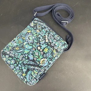 Vera Bradley Mini Crossbody Island Blooms Blau Grün Blumen Gesteppt Baumwolle Tasche - Bild 1 von 7