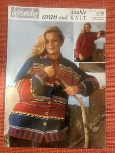 WOMENS ARAN & DK STRIPED CARDIGAN JACKET JUMPER 32-42” VTG KNITTING PATTERN 4076 - Picture 1 of 2