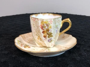 1890s M. Redon MR Limoges Gold Floral Demitasse Cup & Saucer Pinwheel - Picture 1 of 12