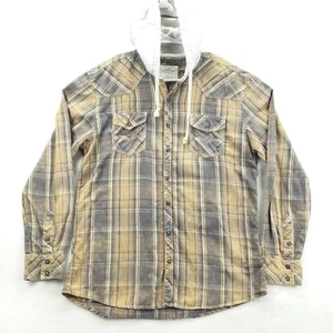 BKE Vintage Shirt Mens XL Brown Gray Plaid Hooded Western Athletic Fit - Picture 1 of 12