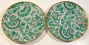 Vintage JKW Carlsbad Bavaria 2er Set grüne Paisley Teller Goldrand - Bild 1 von 7
