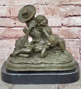 Clásica Escultura Infantil Bronce Estatua Firmada J Patoue Descanso Estatuilla Decoración - Imagen 1 de 10