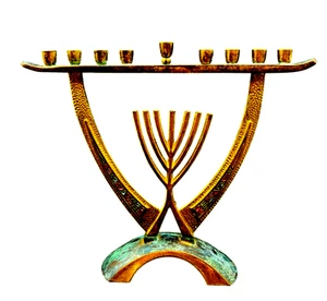 VTG MCM Brass Green Verdigris Menorah Enamel Inlay 8 by 10 Inches 9 candles READ - Picture 1 of 10