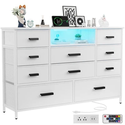 HARPAQ Dresser with Charging Station, White Dresser for Bedroom with 10 Drawers, TV ...