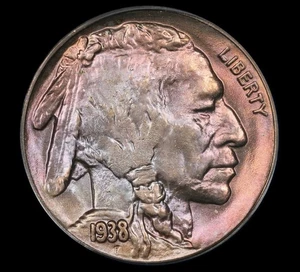 1938 D Buffalo Nickel PCGS MS65 Colorfully Toned Toning Gem Great Eye Appeal - Picture 1 of 6