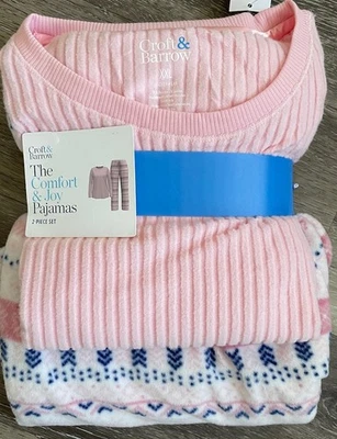 NEW Croft Barrow fleece pajamas set Women sz 2XL pink plaid pocket top pants XXL - Image 1 of 4