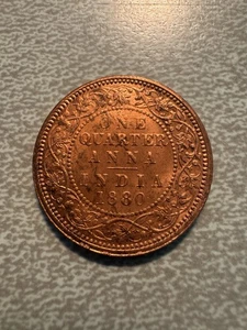 INDIA, British. VICTORIA, Empress. 1/4 ANNA 1880 - Picture 1 of 2