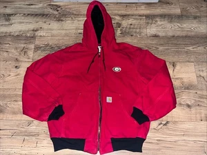 Vintage Usa Carhartt Jacket Mens Large Red J140 Duck Canvas Hood - Picture 1 of 7