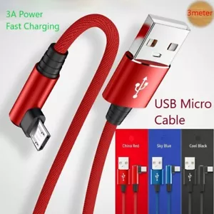 3A USB Micro Charging Cable Fast Quick Charging Data Cord 90 Degree Elbow 3meter - Picture 1 of 13