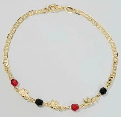 Ankle Bracelet Elephant 10 inch Gold Filled Red and Black Stones Anklet # 134 - Image 1 of 2