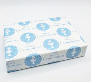 2 Sheets First Holy Communion Blue Boy Rosette Wrapping Paper (PA-W120) - Picture 1 of 2