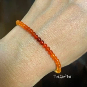 14K Solid Gold Mexican Fire Opal Faceted Round Rondelle Bead Bracelet 7 Inch - Picture 1 of 6