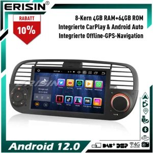 4+64GB Android 13 DAB+ Autoradio Navi Für Fiat 500 CarPlay WiFi USB TPMS DSP DTV - Bild 1 von 23