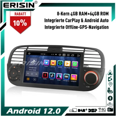 4+64GB Android 13 DAB+ Autoradio Navi Für Fiat 500 CarPlay WiFi USB TPMS DSP DTV - Bild 1 von 4