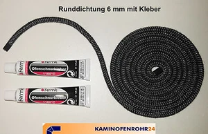[5,99€/M.]Kamin- Dichtschnur Dichtkordel Glasfaserdichtband Kordel Ø 6mm +Kleber - Bild 1 von 9