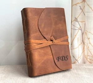 Journal Leather Notebook Vintage Books Handmade Deckle Edge Paper Leather Bound - Picture 1 of 11