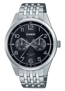Casio MTP-E340D-1AV Stainless Steel Black Dial Day/Date Quartz Analog Mens Watch - Picture 1 of 3