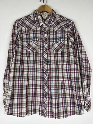 Camisa feminina Ariat bordada pérola tamanho XL xadrez manga longa bolsos - Imagem 1 de 4