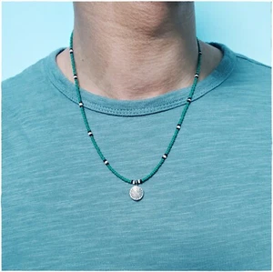 Men Green Tribal Seed Bead Necklace 18 in Unisex Necklace Sports Style - Picture 1 of 8