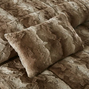 NEW! ~ ULTRA SOFT COZY PLUSH CHIC FAUX FUR ANIMAL BROWN TAN TAUPE COMFORTER SET - Picture 1 of 3