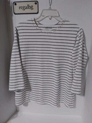 Top/camisa PL a rayas plateada/blanca plateada/jersey de diamantes de imitación de Cali and York para mujer Foto 1 de 4