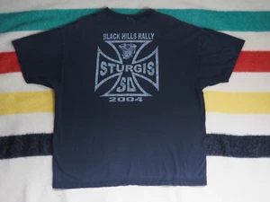 VTG Y2k Hanes Sturgis 2004 Biker Rally Faded Cross Black Harley Tee T-Shirt 2XL - Picture 1 of 7