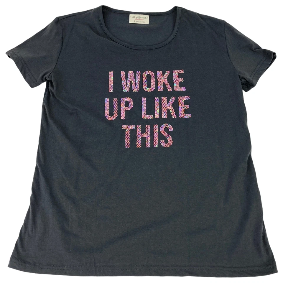 Camiseta Top Camiseta Para Mujer Talla Pequeña Lentejuelas "Me Desperté Like This" Noche Dormir  Foto 1 de 4