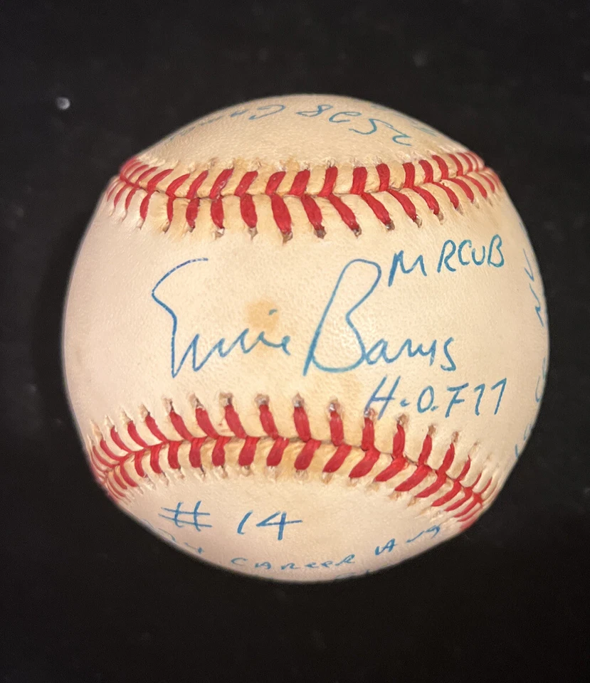 Autografiado Ernie Banks Béisbol Firmado a Mano 16 Estadísticas Reggie Jackson Certificado de Autenticidad Sr. Cub Foto 1 de 4