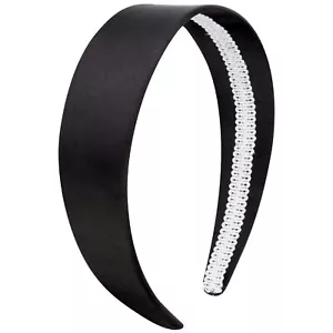 Women's 1.6 Inch Wide Black Silk Satin Headband Non Slip Fashion Plain Head B... - Picture 1 of 7
