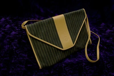 Vintage 80's Authentic FENDI Stripped Removable Crossbody Strap Envelope Clutch - Image 1 of 4