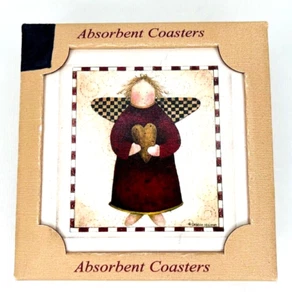Coasters Beverage Drink Absorbent Square Tile Set Of 4, Made in USA - Folk Art - Picture 1 of 4
