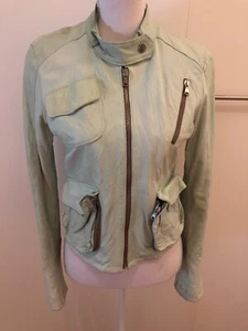 Babylon Leather Jacket Light Green Size IT44 Fits AU10 - Foto 1 di 12