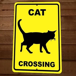 Cat Crossing 8x12 Metal Wall Sign Animal Poster - Picture 1 of 1