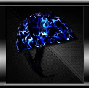Faux Fur Blue Fire Skinner Helmet Cover For DOT A w/ Visor DOT Motorcycle Helmet - Picture 1 of 4