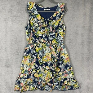 Old Navy Mini Dress Womens Large Blue Floral Faux Wrap Cottagecore Short Cotton - Picture 1 of 12