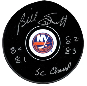 Billy Smith Signed Islanders Puck w/ 80 81 82 83 SC Champ Beckett Wit BAS COA - Picture 1 of 2