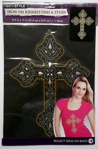 Large Cross Iron-On Rhinestones & Studs 8-1/2 x 11 Inches Horizon  NIP  - Picture 1 of 4