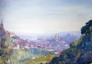 PRAGUE GRAND VIEW OF CITY AT DUSK LLEWELYN FREDERICK MENZIES-JONES W/COL C1925 - Picture 1 of 1
