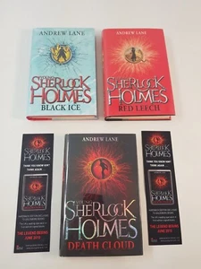 Young Sherlock Holmes Red Leach Black Ice Death Cloud Andrew Lane 3 Books Signed - Imagen 1 de 10