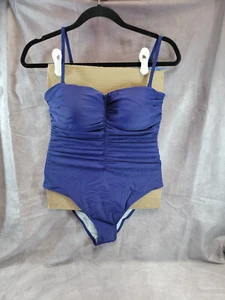 CUPSHE Square Neck Blue Ruched Tummy Contouring One Piece Swimsuit Womens Size M - Picture 1 of 4