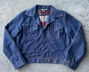Vintage MONTGOMERY WARD DENIM JEAN BLANKET LINED JACKET Small - Picture 1 of 6