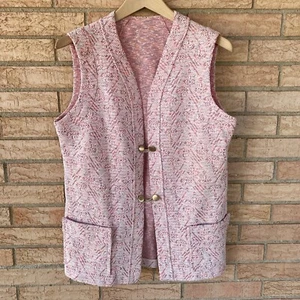60s 70s funky textured chain button sleeveless tunic vest top size L psychedelic - Picture 1 of 8