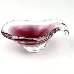 FLYGSFORS COQUILLE Art Glass Bowl Dish Sweden Free Form Art Glass Artist Signed - Picture 1 of 17