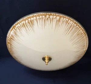 Classic MCM Glass Disc Opalescent Bronze Burst Ceiling Light Fixture Vintage 15" - Picture 1 of 13