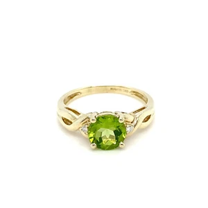 9ct Yellow Gold Peridot and Diamond Twisted Shoulder Ring Vintage QVC - Picture 1 of 5