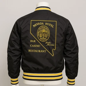 VTG 80s Casino Nylon Jacket Men's L Nevada Hotel Bar Casino Varisty Bomber - Picture 1 of 10