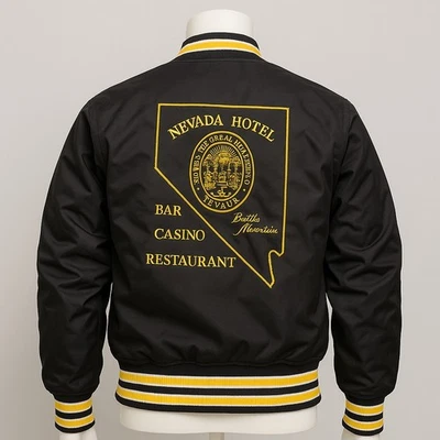 VTG 80s Casino Nylon Jacket Men's L Nevada Hotel Bar Casino Varisty Bomber - Image 1 of 4