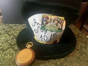 Giant Disney Alice In Wonderland Mad Hatter Green Hat NWT Pocket watch - Picture 1 of 6