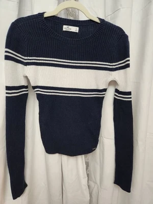 Hollister Suéter Mujer/Junior Talla S Azul Marino y Blanco Preppy, Pullover Clásico Foto 1 de 4